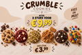 Overzicht van zes Crumble Cookies met verschillende toppings en een mix-en-matchaanbieding