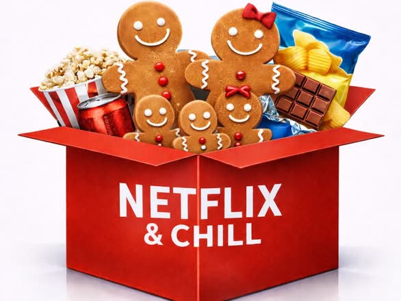 Illustratie van het Netflix & Chill Pakket met verschillende snacks
